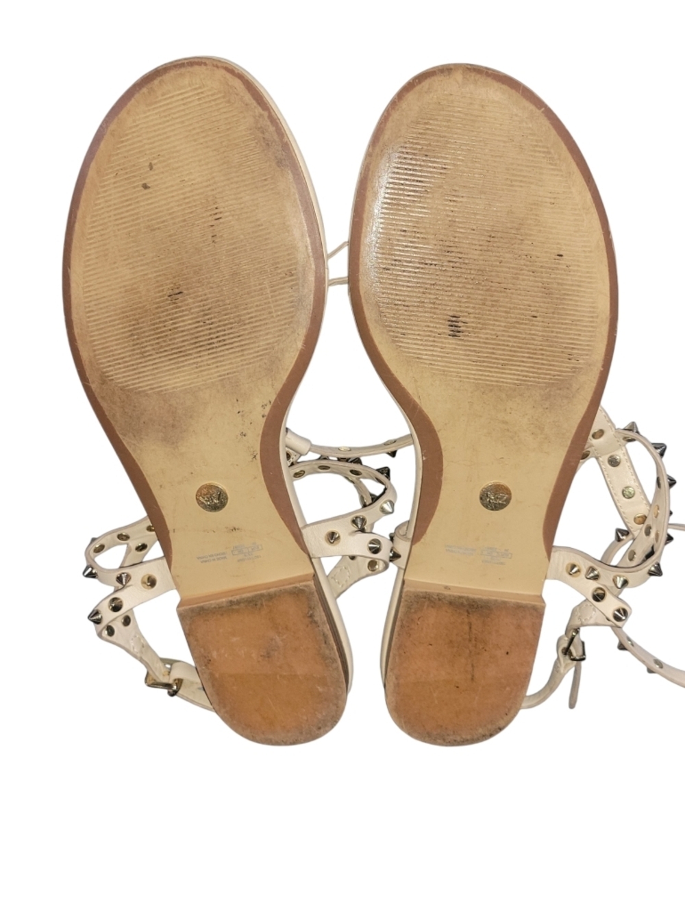 Zara Leather Women's Studded T-Strap Ankle Strap Thong Style Cream Sandals Sz 39 - Picture 5 of 8